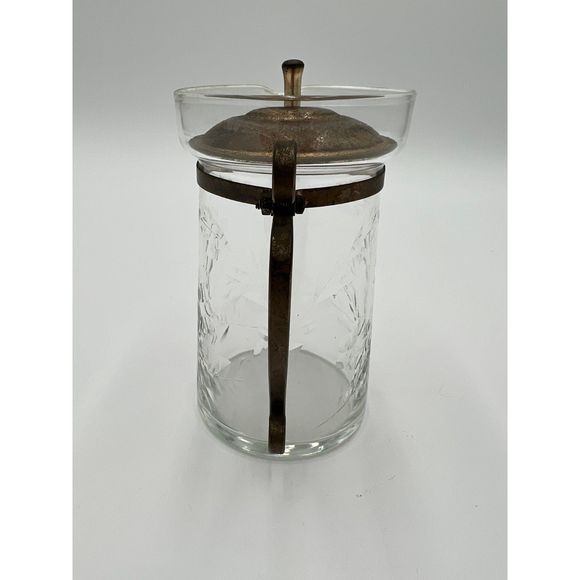 Vintage 1930's Etched Syrup Pitcher Floral Etched‎ Creamer - Picture 3 of 5